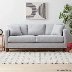 Joanne Upholstered 3-Seater Sofa With Solid Wood Base - Wooden Bazar Grey