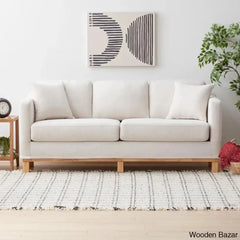 Joanne Upholstered 3-Seater Sofa With Solid Wood Base - Wooden Bazar Natural