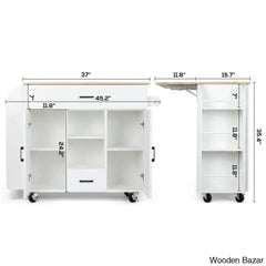 Jonhatan 45.2’’ Solid Wood Kitchen Island With Drop Leaf Trolley Cart Cabinet Kitchen Island