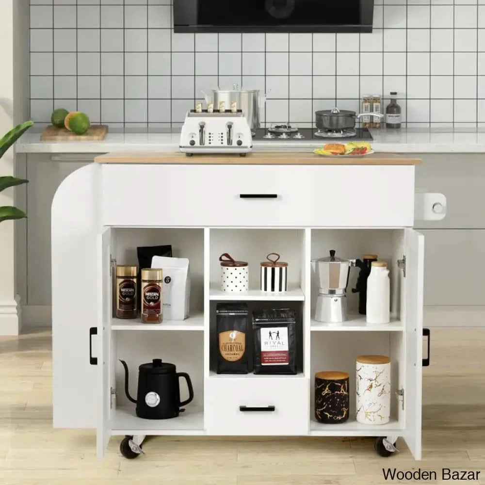 Jonhatan 45.2’’ Solid Wood Kitchen Island With Drop Leaf Trolley Cart Cabinet Kitchen Island