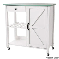 Jontarius 31.5’’ Wide Rolling White Kitchen Island With Table-Top Trolley Cart Cabinet Kitchen
