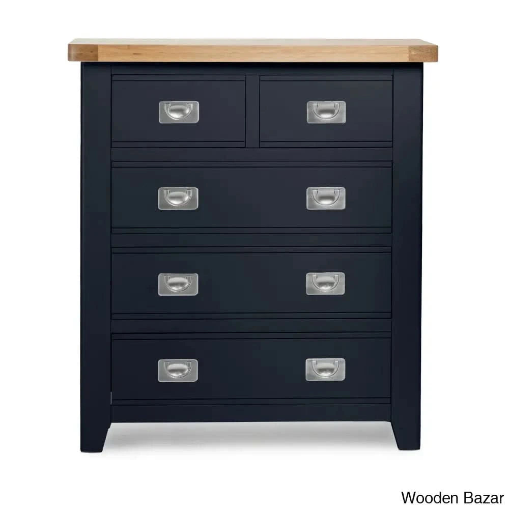 Kachelle 5 Drawer Chest In Solid Wood Modish Stylish - Wooden Bazar Blue