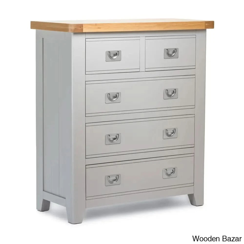 Kachelle 5 Drawer Chest In Solid Wood Modish Stylish - Wooden Bazar Grey