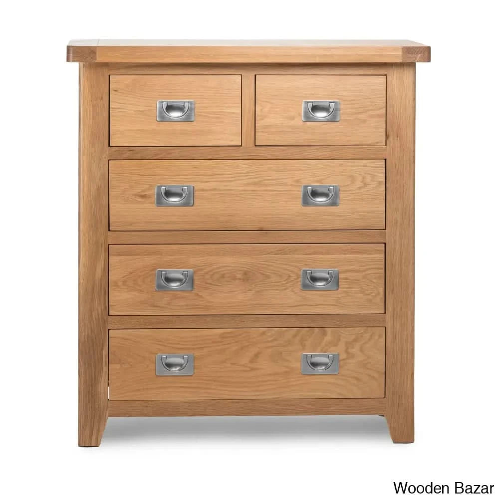Kachelle 5 Drawer Chest In Solid Wood Modish Stylish - Wooden Bazar Natural