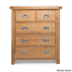 Kachelle 5 Drawer Chest In Solid Wood Modish Stylish - Wooden Bazar Natural