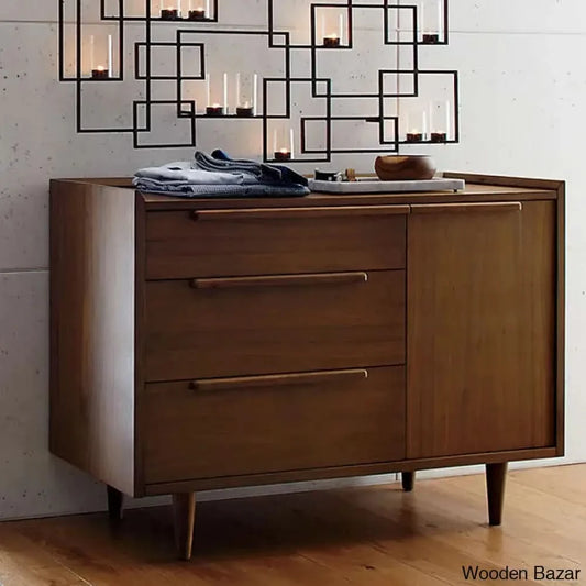 Kade Chic Solid Wood Tate Walnut 3 Chest Of Drawer - Wooden Bazar