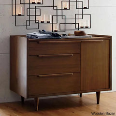 Kade Chic Solid Wood Tate Walnut 3 Chest Of Drawer - Wooden Bazar