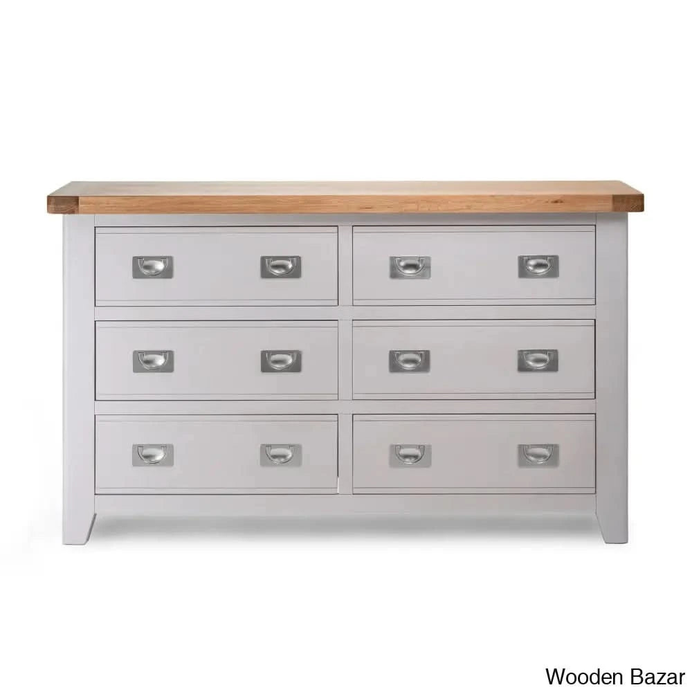 Kaela Modish Stylish Solid Wood Chest Of Drawer With 6 - Wooden Bazar Grey