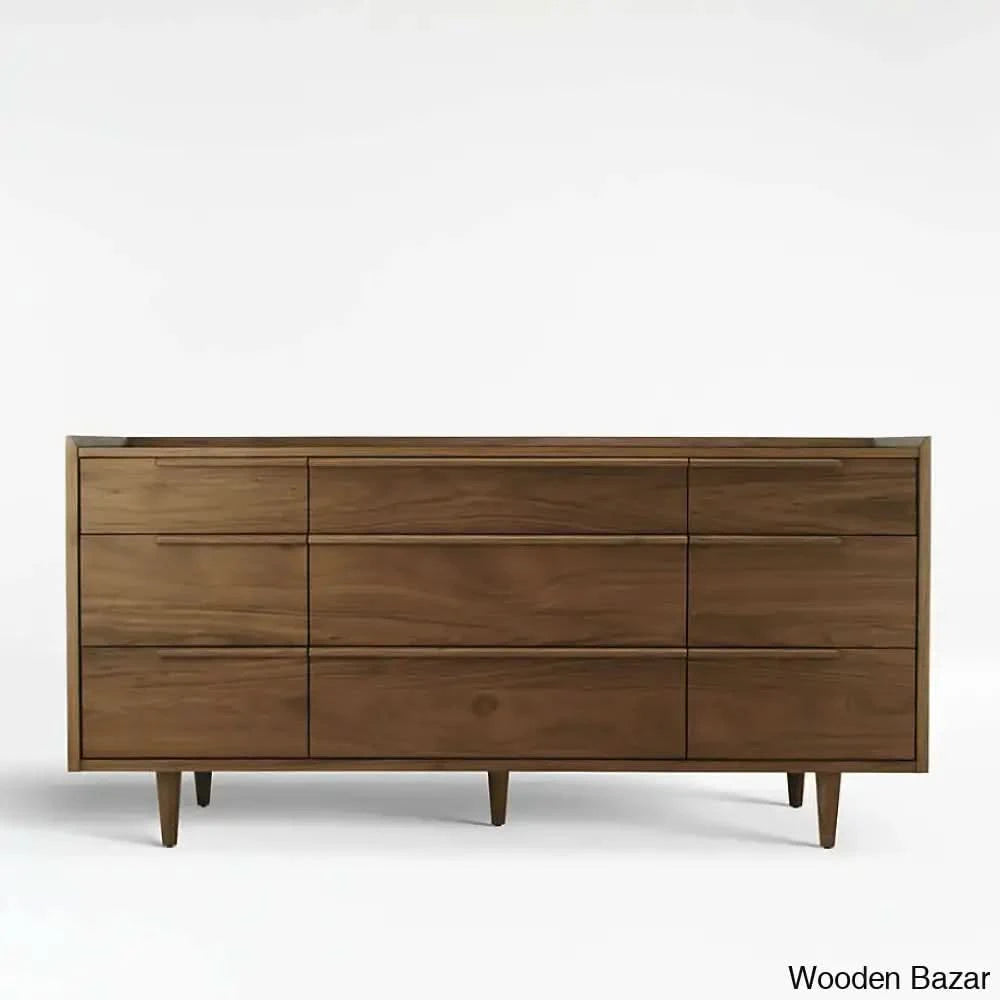 Kandice Chic Solid Wood Tate Walnut 9 Chest Of Drawer - Wooden Bazar