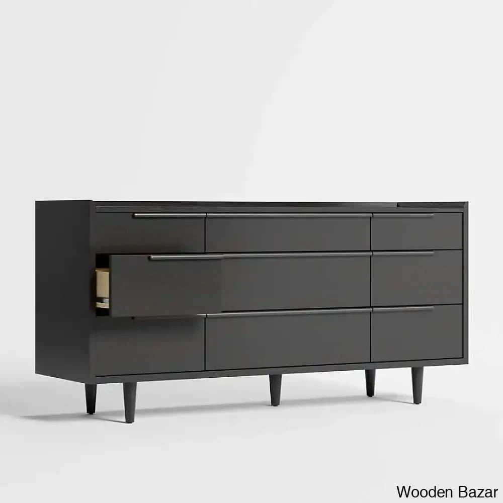 Kandice Chic Solid Wood Tate Walnut 9 Chest Of Drawer - Wooden Bazar