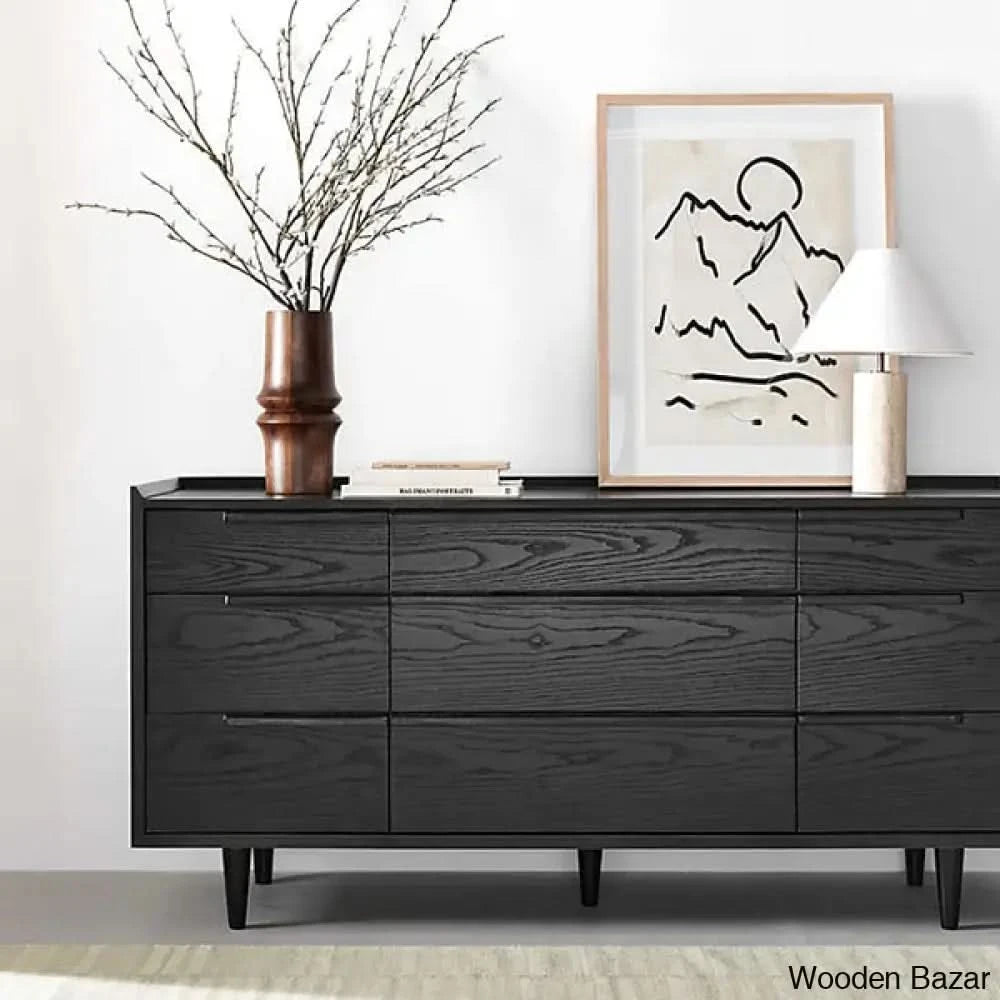 Kandice Chic Solid Wood Tate Walnut 9 Chest Of Drawer - Wooden Bazar