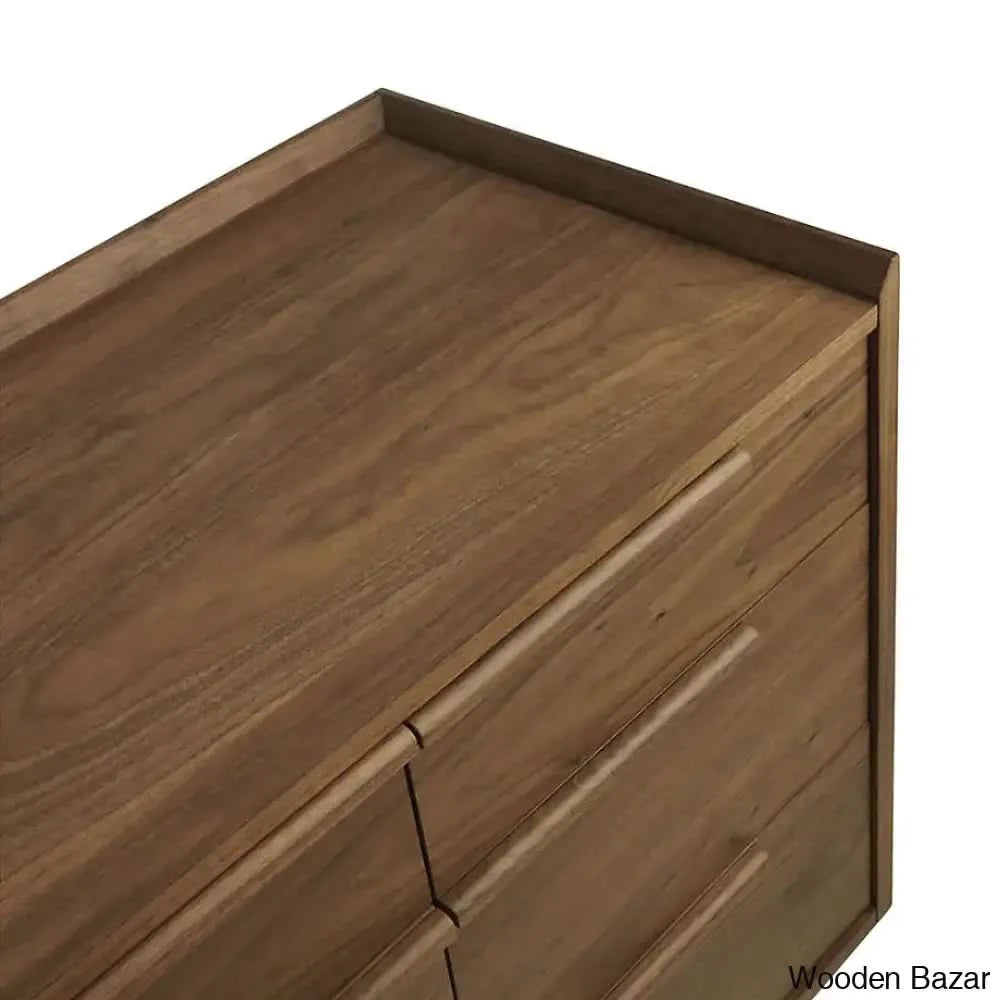 Kandice Chic Solid Wood Tate Walnut 9 Chest Of Drawer - Wooden Bazar