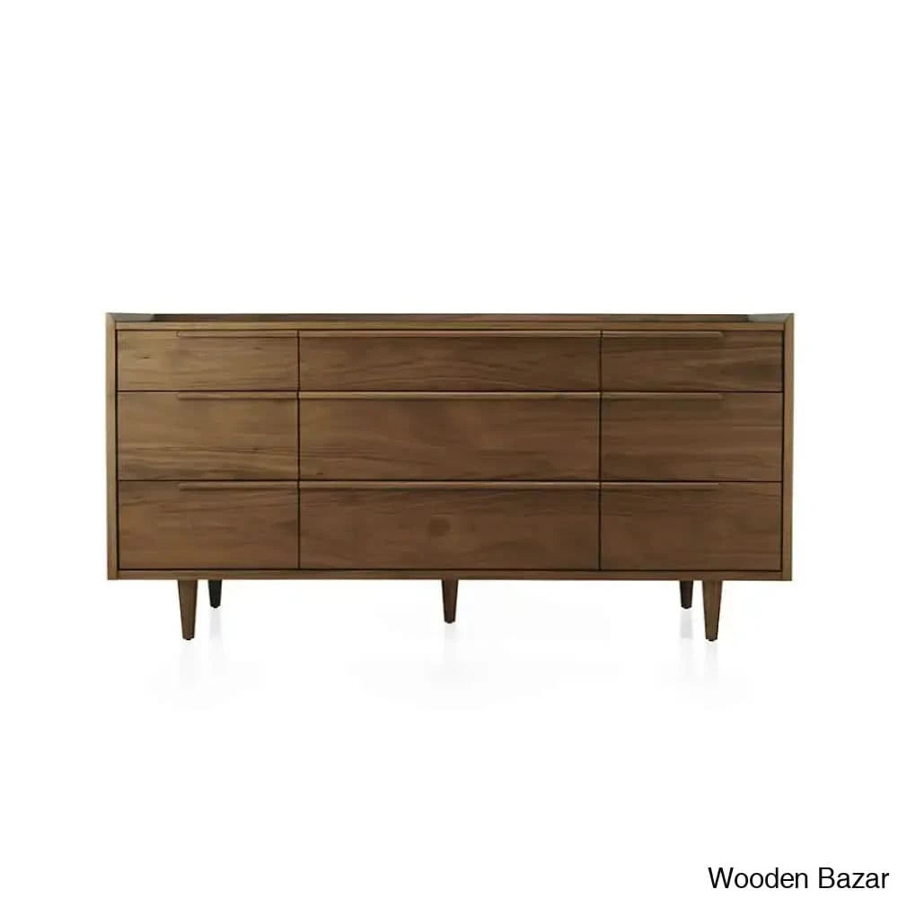 Kandice Chic Solid Wood Tate Walnut 9 Chest Of Drawer - Wooden Bazar