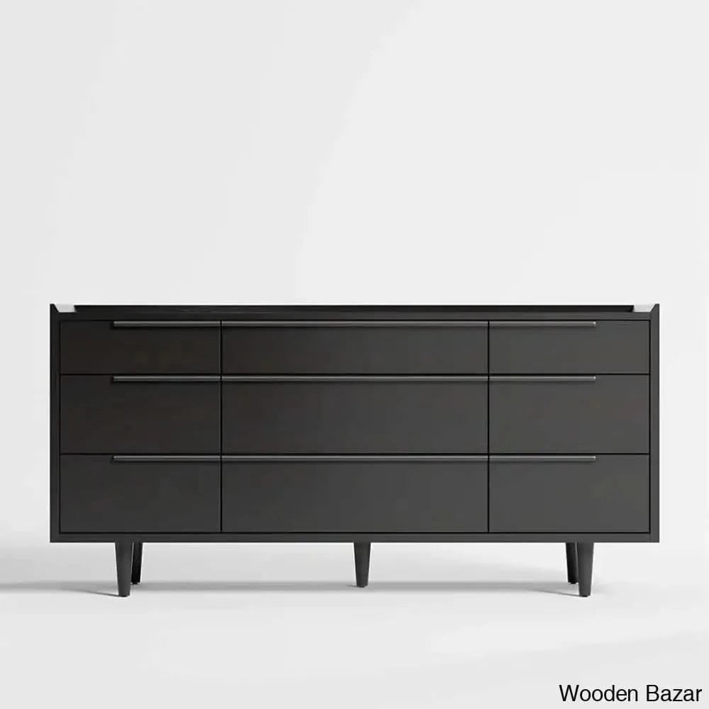 Kandice Chic Solid Wood Tate Walnut 9 Chest Of Drawer - Wooden Bazar