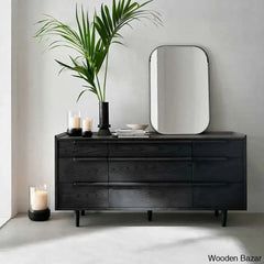 Kandice Chic Solid Wood Tate Walnut 9 Chest Of Drawer - Wooden Bazar Black