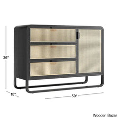 Kandice Refined Functionality Solid Wood Anaise Cane 3-Drawer Chest