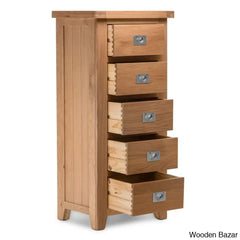 Katiuscia Solid Wood Modern 5 Drawer Tallboy Chest
