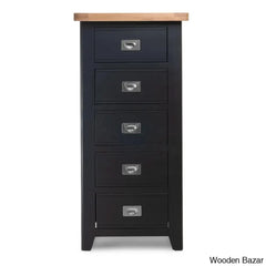 Katiuscia Solid Wood Modern 5 Drawer Tallboy Chest Blue