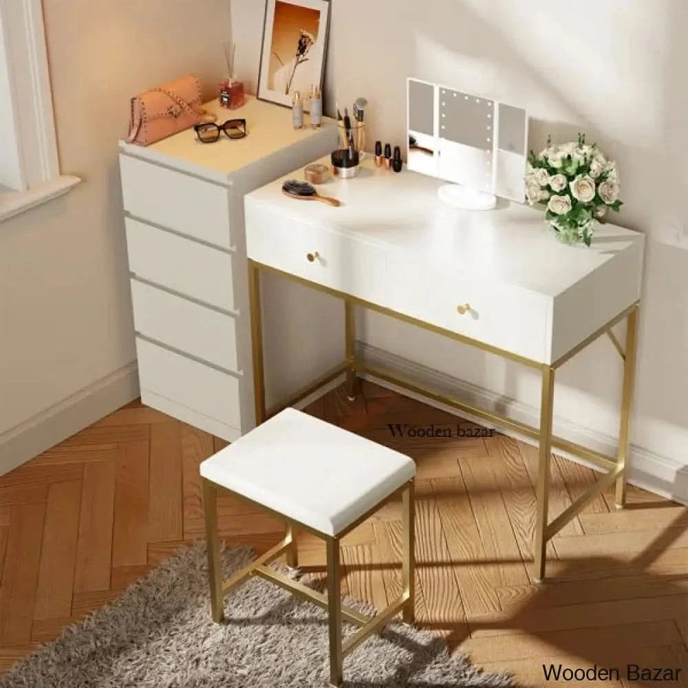 Kaut Vanity Dressing Table Set With Lighted Mirror Makeup 2 Drawers Desk For Bedroom Stool