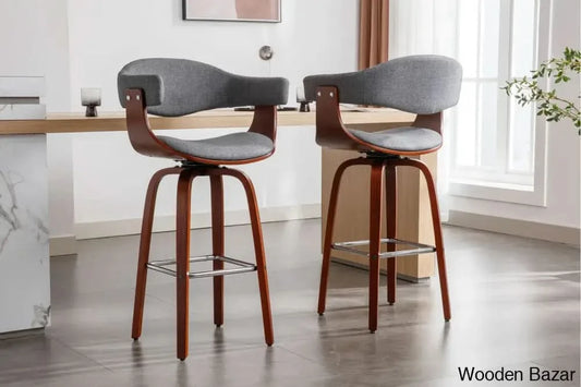 Keishaz Swivel Fabric Mid-Century Counter And Bar Stool (Set Of 2) Gray / (27.17’’ Seat Height)