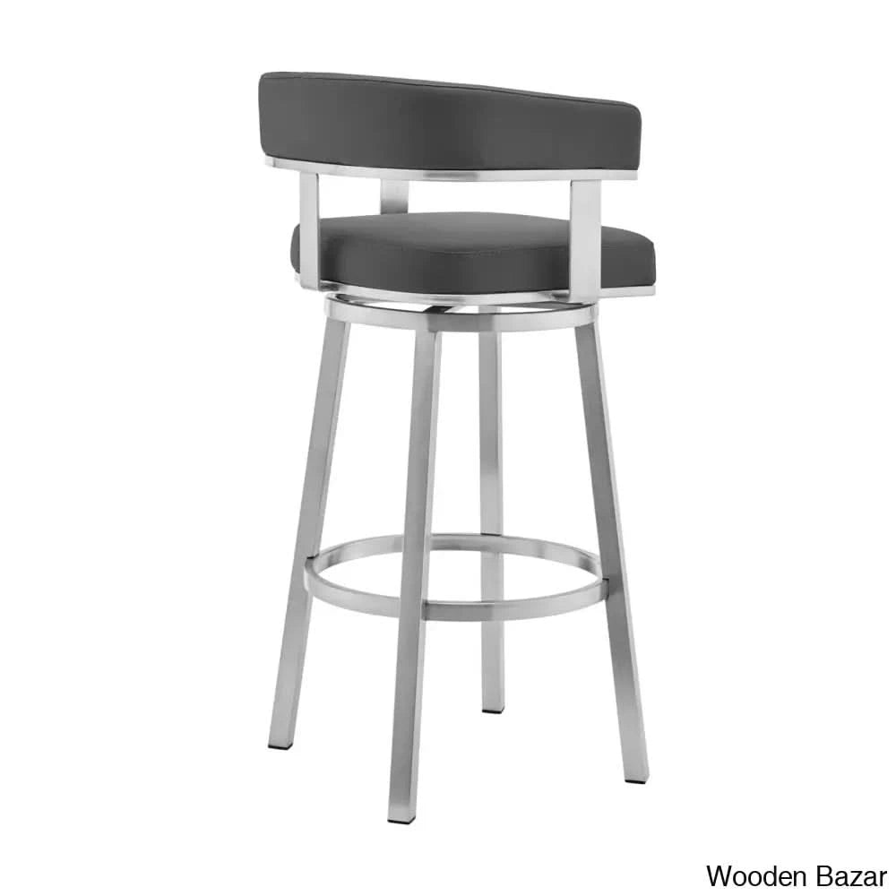 Kellumo Swivel Counter And Bar Height Stool With Arms In Faux Leather Upholstery Metal Legs