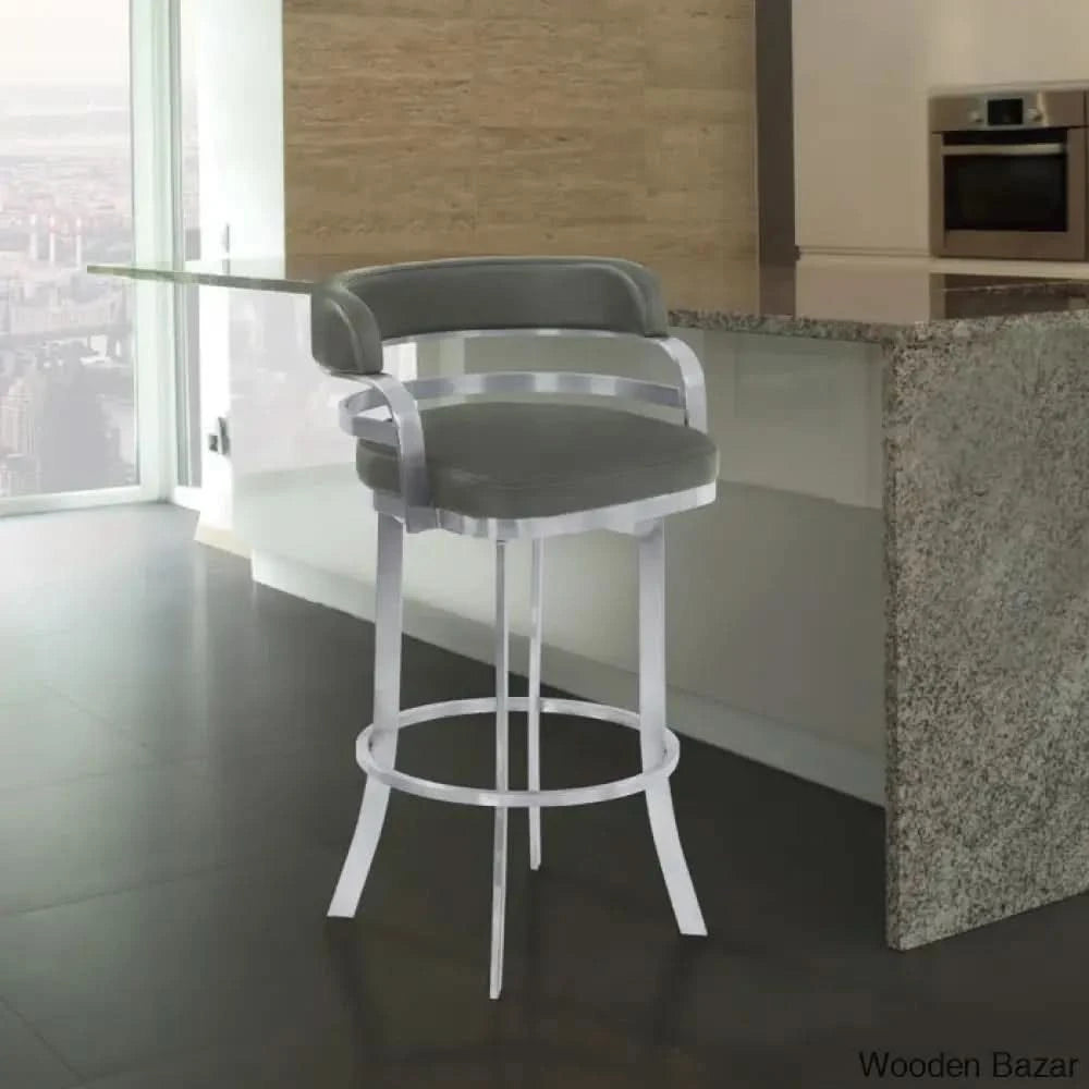 Kellumo Swivel Counter And Bar Height Stool With Arms In Faux Leather Upholstery Metal Legs