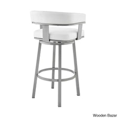 Kellumo Swivel Counter And Bar Height Stool With Arms In Faux Leather Upholstery Metal Legs