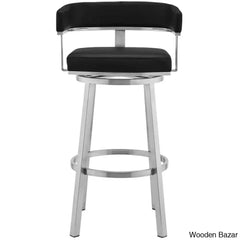 Kellumo Swivel Counter And Bar Height Stool With Arms In Faux Leather Upholstery Metal Legs