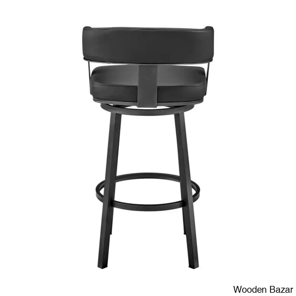 Kellumo Swivel Counter And Bar Height Stool With Arms In Faux Leather Upholstery Metal Legs