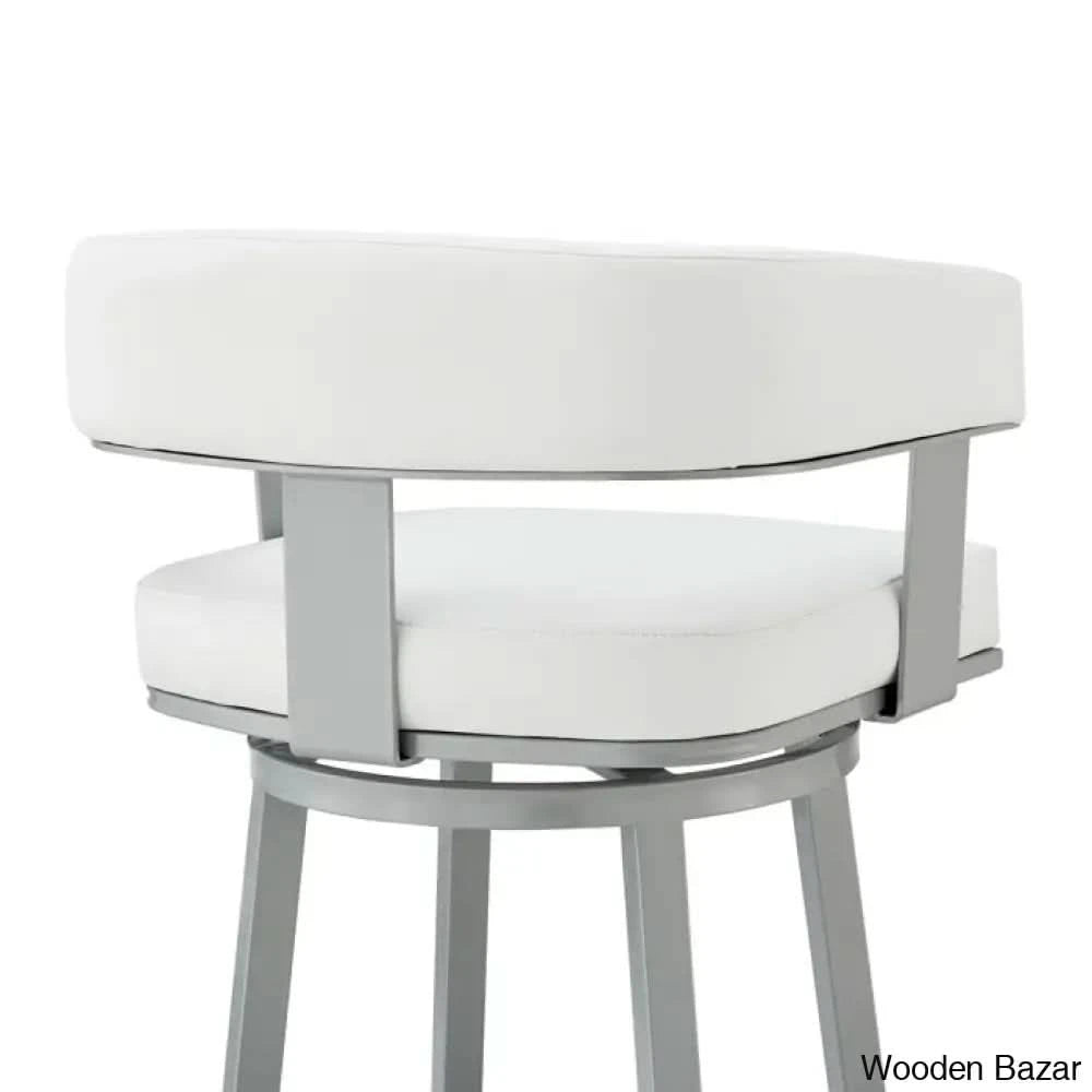 Kellumo Swivel Counter And Bar Height Stool With Arms In Faux Leather Upholstery Metal Legs