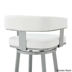 Kellumo Swivel Counter And Bar Height Stool With Arms In Faux Leather Upholstery Metal Legs