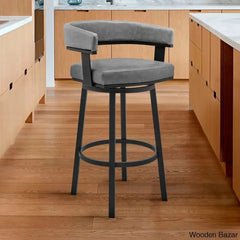 Kellumo Swivel Counter And Bar Height Stool With Arms In Faux Leather Upholstery Metal Legs