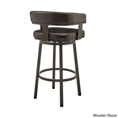 Kellumo Swivel Counter And Bar Height Stool With Arms In Faux Leather Upholstery Metal Legs