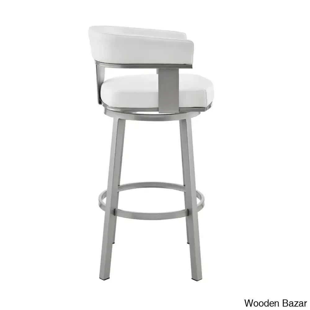 Kellumo Swivel Counter And Bar Height Stool With Arms In Faux Leather Upholstery Metal Legs