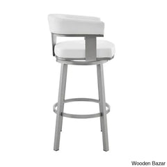 Kellumo Swivel Counter And Bar Height Stool With Arms In Faux Leather Upholstery Metal Legs