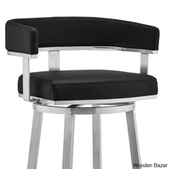 Kellumo Swivel Counter And Bar Height Stool With Arms In Faux Leather Upholstery Metal Legs