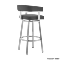 Kellumo Swivel Counter And Bar Height Stool With Arms In Faux Leather Upholstery Metal Legs