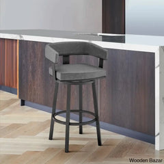 Kellumo Swivel Counter And Bar Height Stool With Arms In Faux Leather Upholstery Metal Legs