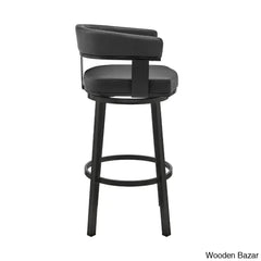 Kellumo Swivel Counter And Bar Height Stool With Arms In Faux Leather Upholstery Metal Legs