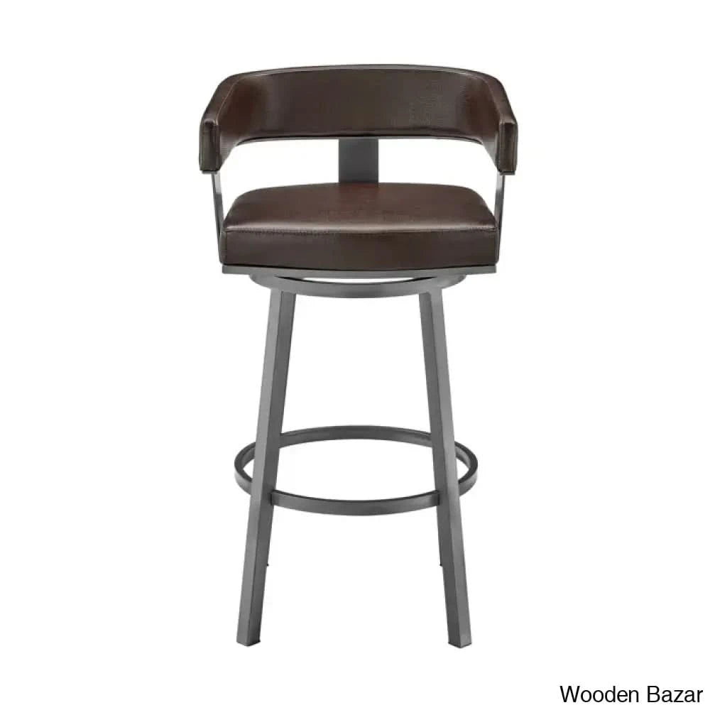 Kellumo Swivel Counter And Bar Height Stool With Arms In Faux Leather Upholstery Metal Legs