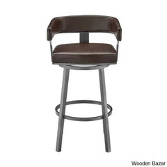 Kellumo Swivel Counter And Bar Height Stool With Arms In Faux Leather Upholstery Metal Legs