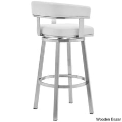 Kellumo Swivel Counter And Bar Height Stool With Arms In Faux Leather Upholstery Metal Legs
