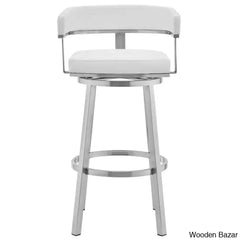 Kellumo Swivel Counter And Bar Height Stool With Arms In Faux Leather Upholstery Metal Legs