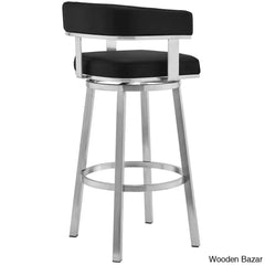 Kellumo Swivel Counter And Bar Height Stool With Arms In Faux Leather Upholstery Metal Legs