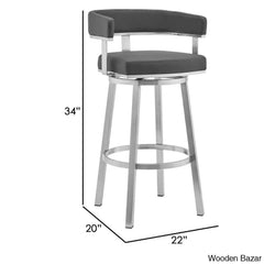 Kellumo Swivel Counter And Bar Height Stool With Arms In Faux Leather Upholstery Metal Legs
