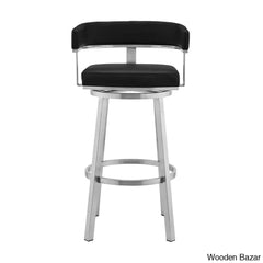 Kellumo Swivel Counter And Bar Height Stool With Arms In Faux Leather Upholstery Metal Legs