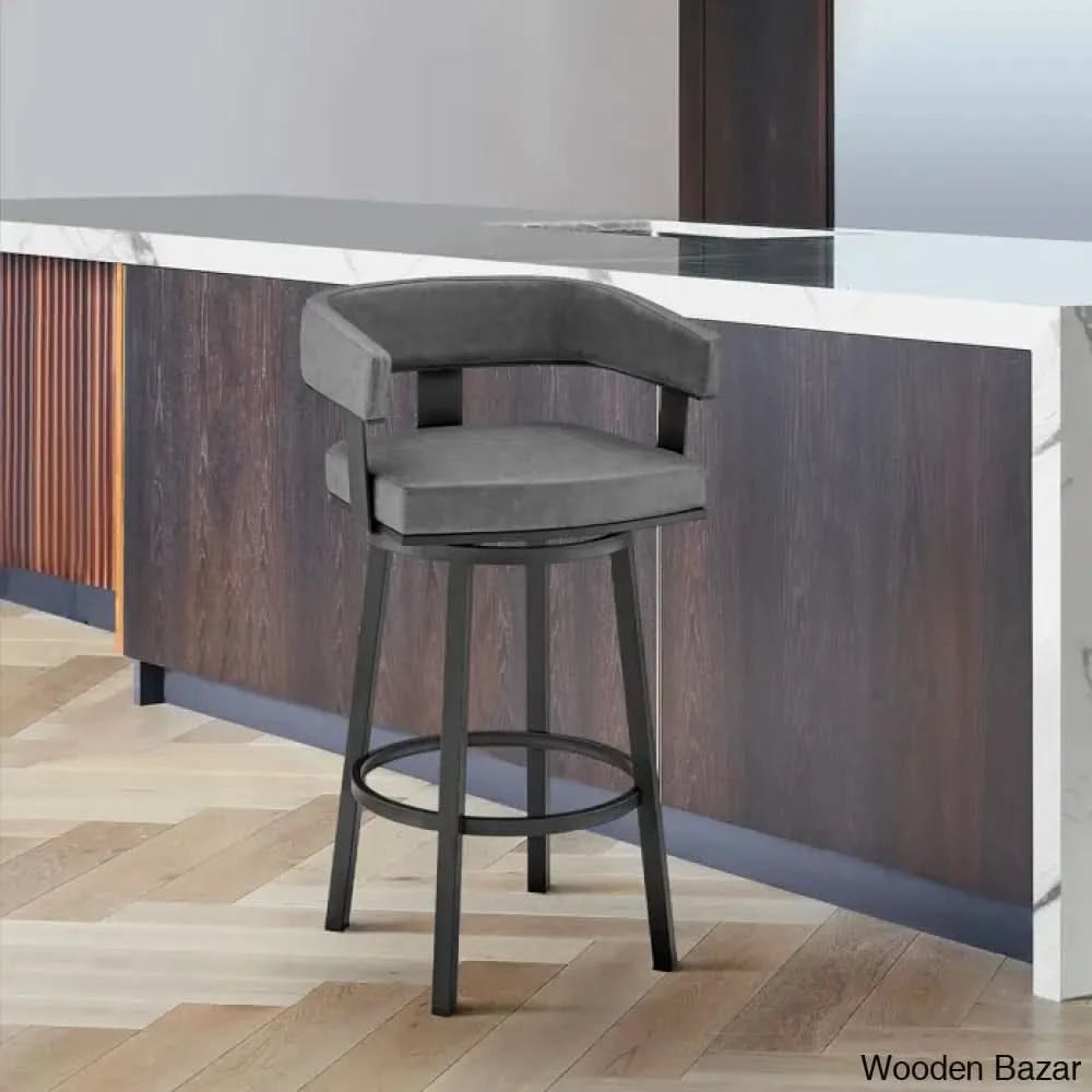 Kellumo Swivel Counter And Bar Height Stool With Arms In Faux Leather Upholstery Metal Legs