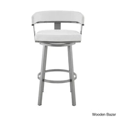 Kellumo Swivel Counter And Bar Height Stool With Arms In Faux Leather Upholstery Metal Legs