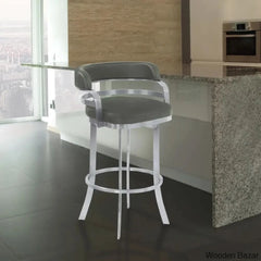 Kellumo Swivel Counter And Bar Height Stool With Arms In Faux Leather Upholstery Metal Legs