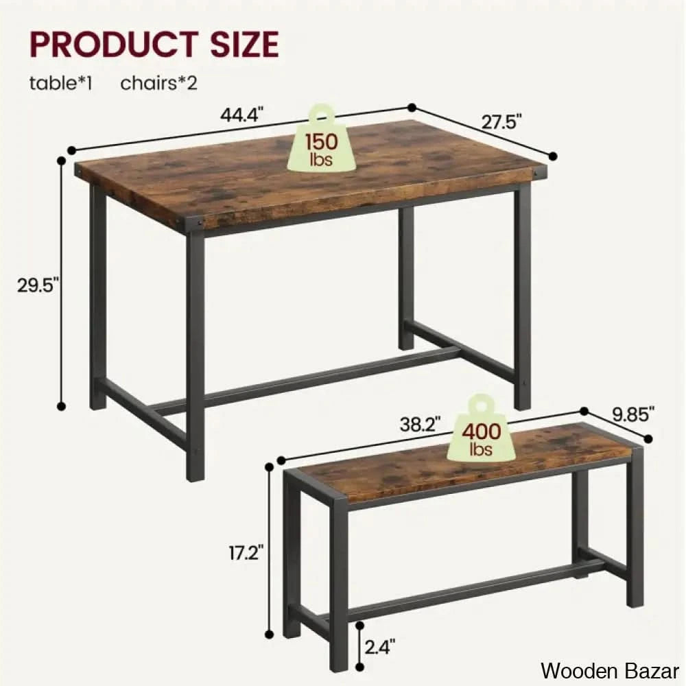 Kenelam Modern 4 Seater Dining Table Set - Wooden Bazar